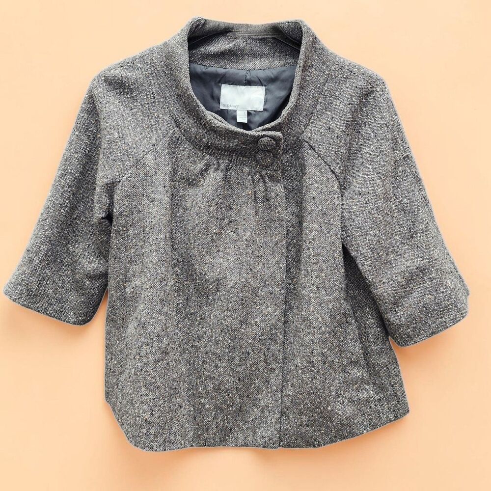 Old Navy Gray Tweed Swing Jacket Womens Large Wool Blend 3/4 Sleeve Vintage Chic